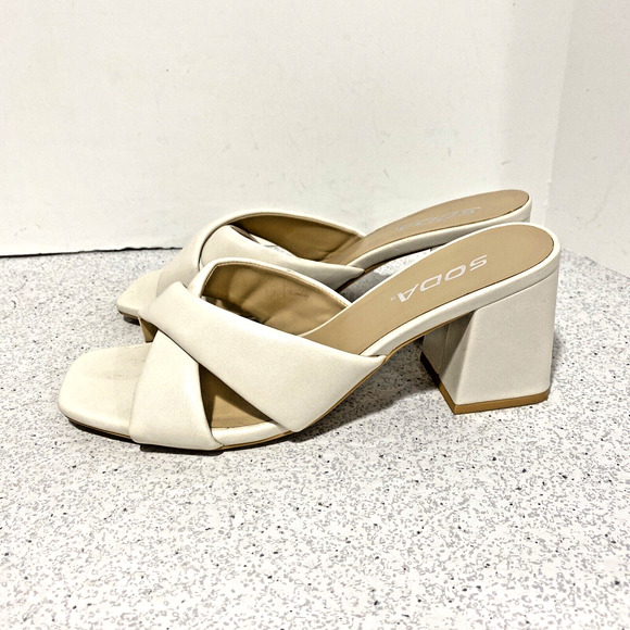 Soda high heel slide sandals slip on shoes creamy white crossover dressy casual - Picture 4 of 9